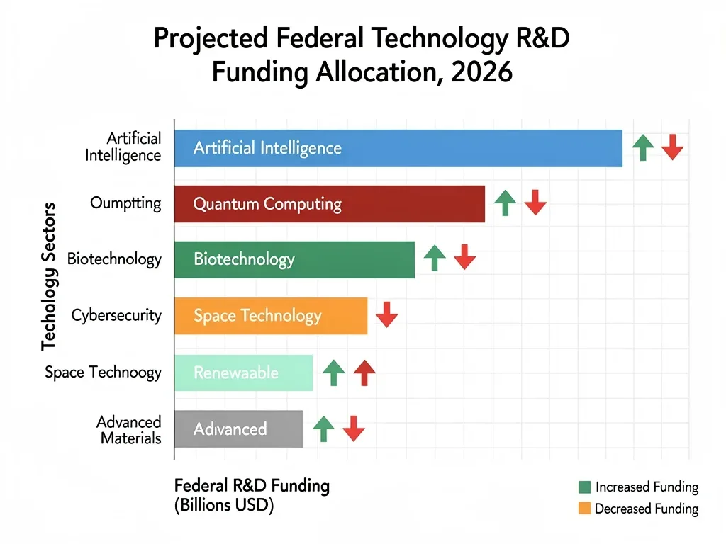 Projected federal funding allocation for technology R&D sectors in 2026, highlighting key growth areas.