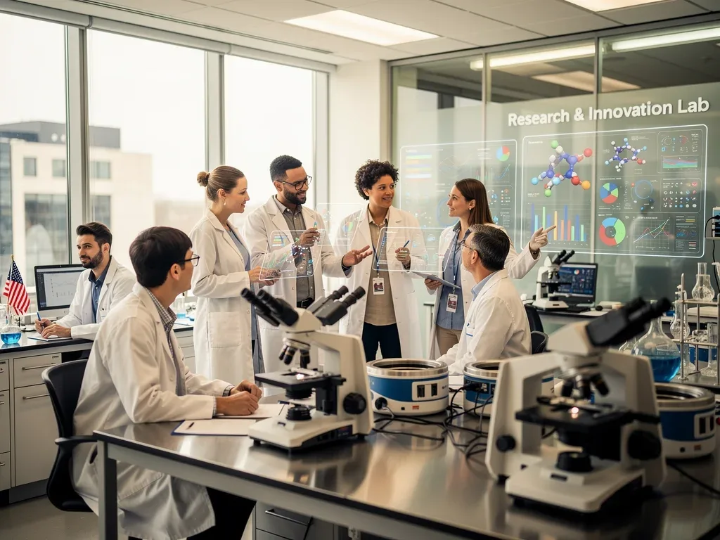 Researchers collaborating in a lab, symbolizing the impact of federal funding on technology R&D projects.