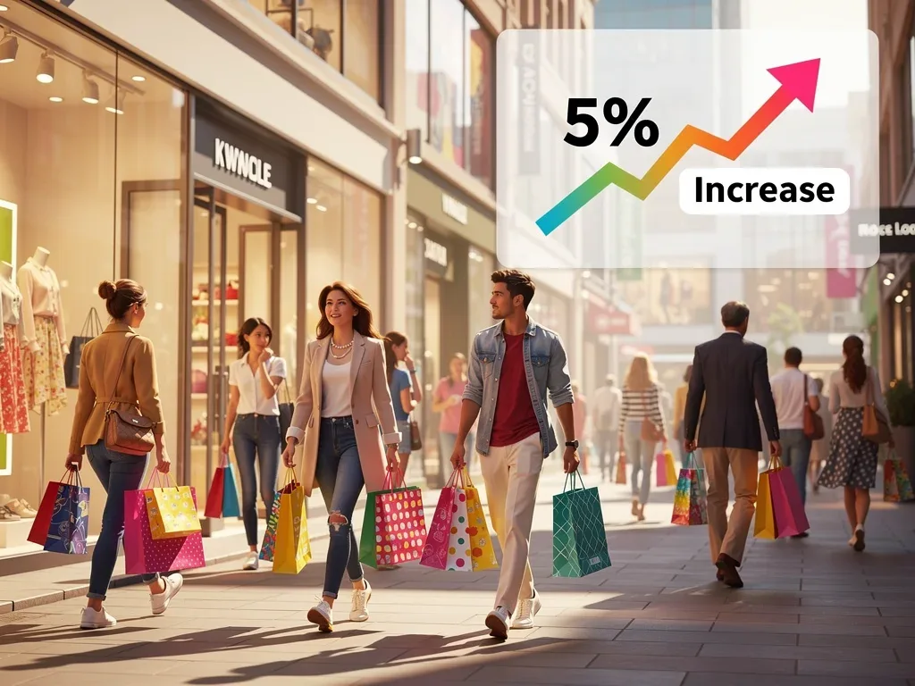 August 2026 retail sales report showing a 5% increase, with shoppers and economic indicators.