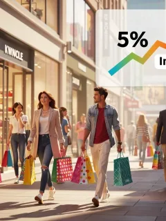 August 2026 retail sales report showing a 5% increase, with shoppers and economic indicators.