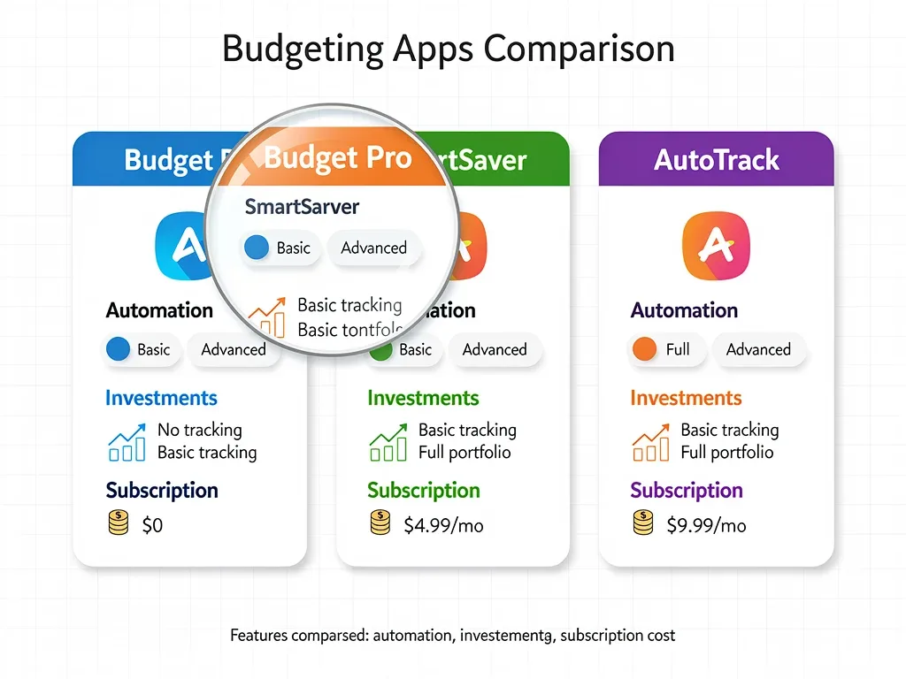Infographic comparing key features and benefits of different budgeting applications side-by-side.
