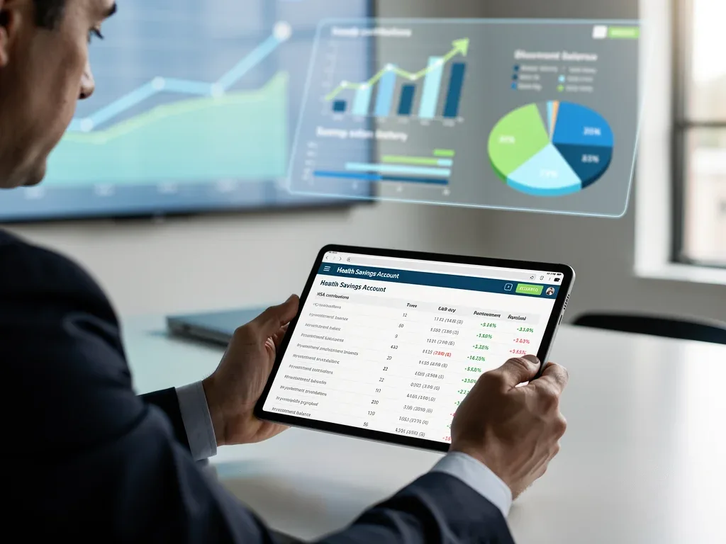 Person analyzing investment growth of an HSA on a digital tablet.