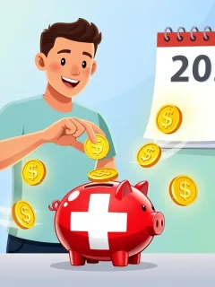 Illustration of a person saving money into a healthcare-themed piggy bank for 2026 HSA benefits.