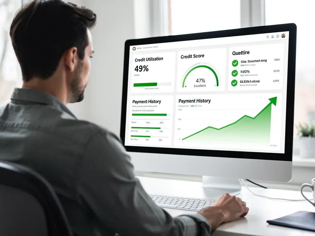 Financial dashboard showing credit utilization and score monitoring