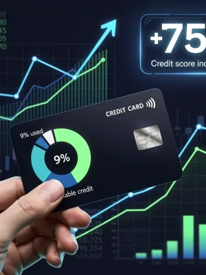Credit card with low utilization and rising credit score graphs