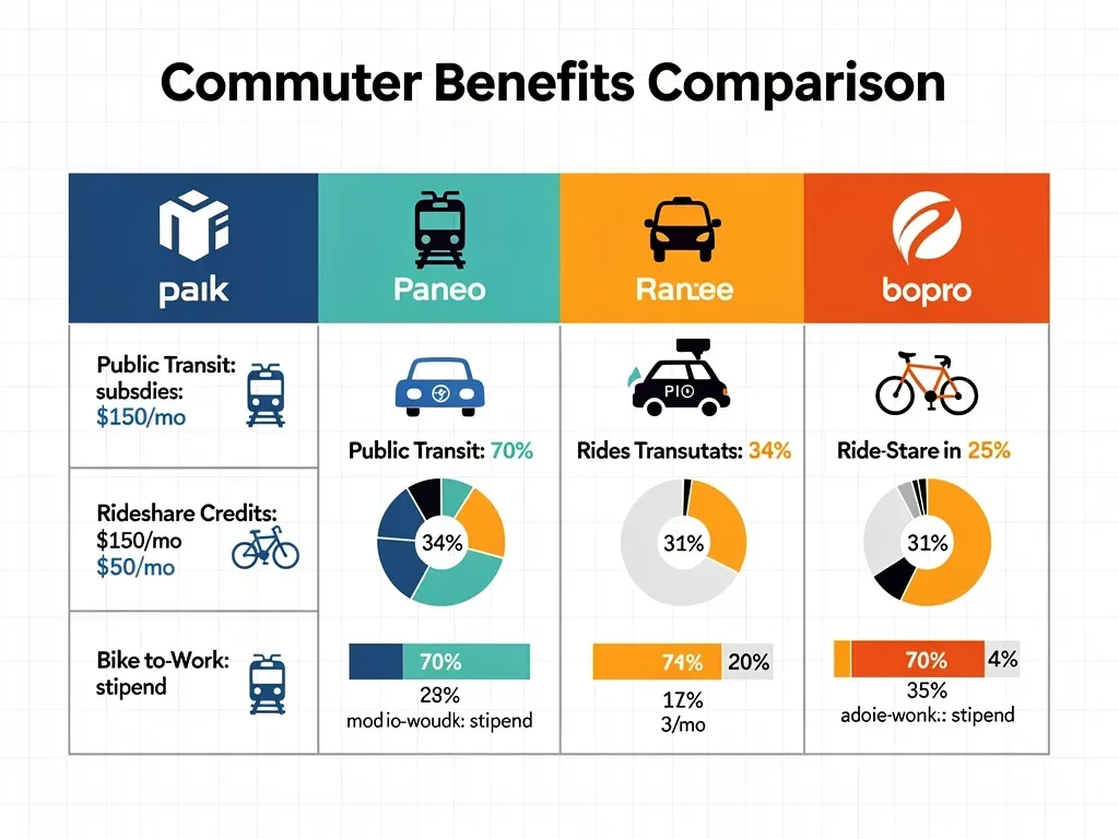Infographic detailing various commuter benefits from top tech firms.