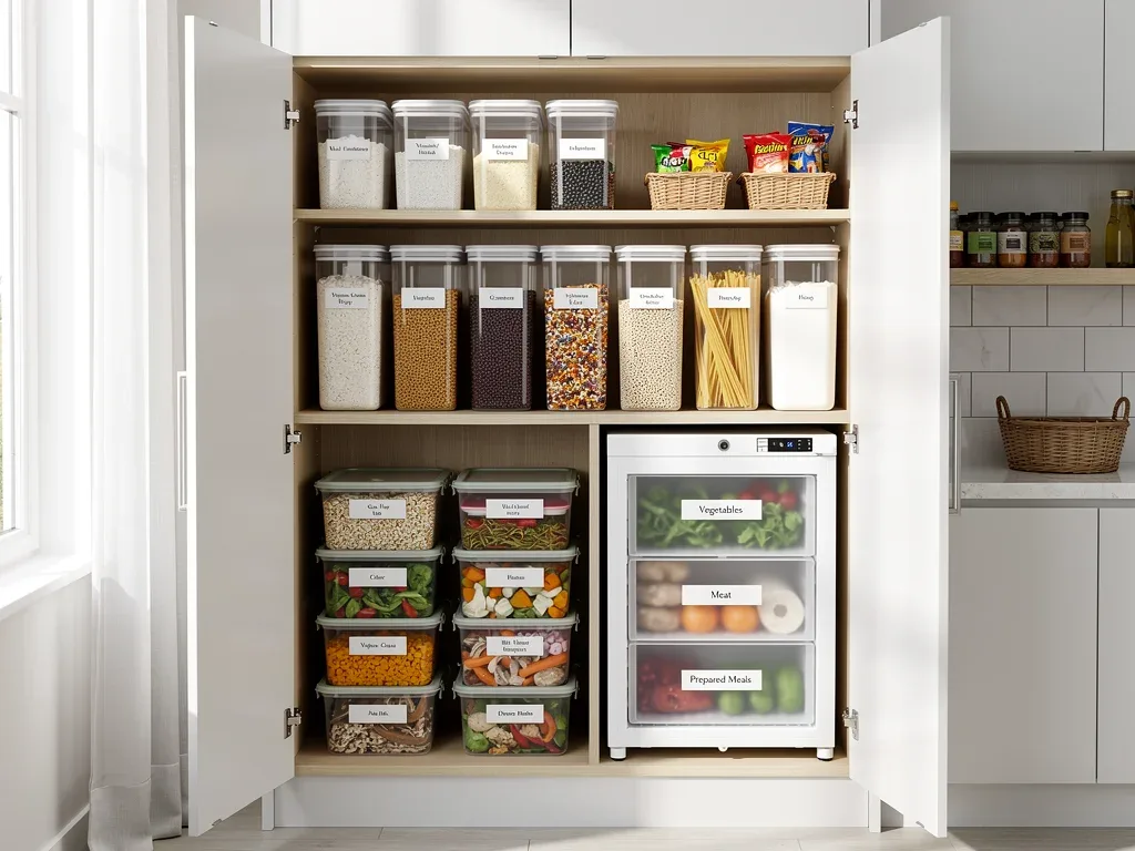 Organized pantry and freezer for efficient meal planning and food storage
