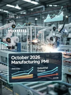 Industrial machinery operating with overlaid data charts symbolizing the October 2026 Manufacturing PMI report and its insights into US industrial output.