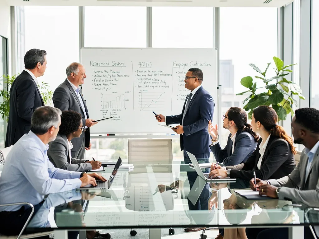 Employees discussing future 401(k) and retirement savings strategies