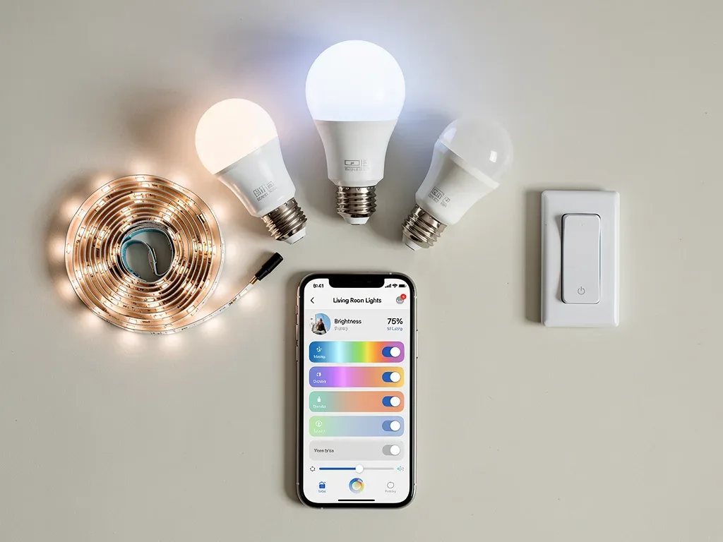 Collection of smart lighting devices controlled by a smartphone app