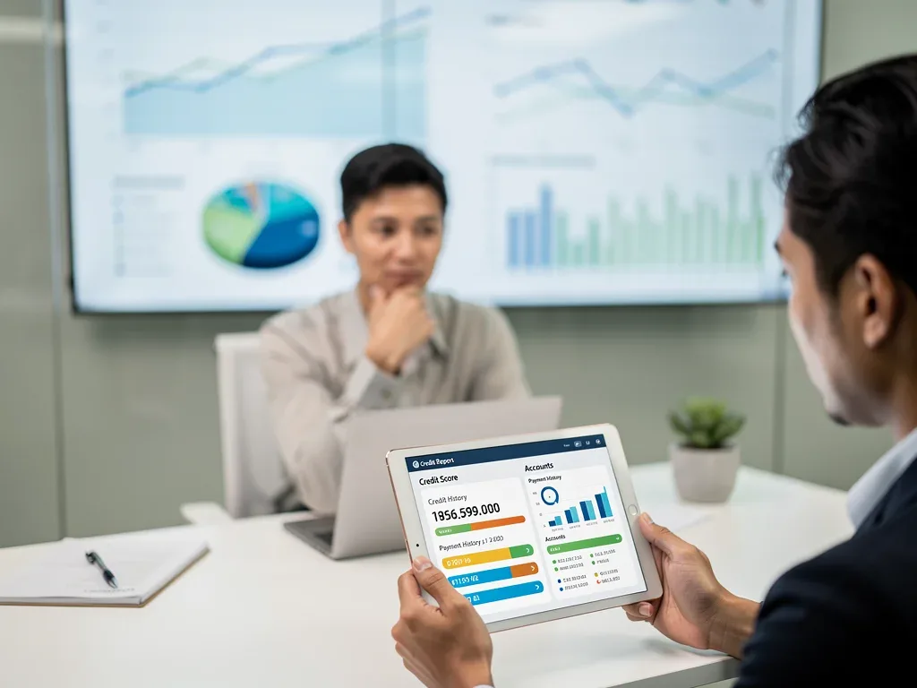 Person analyzing credit report on tablet for collection removal strategy