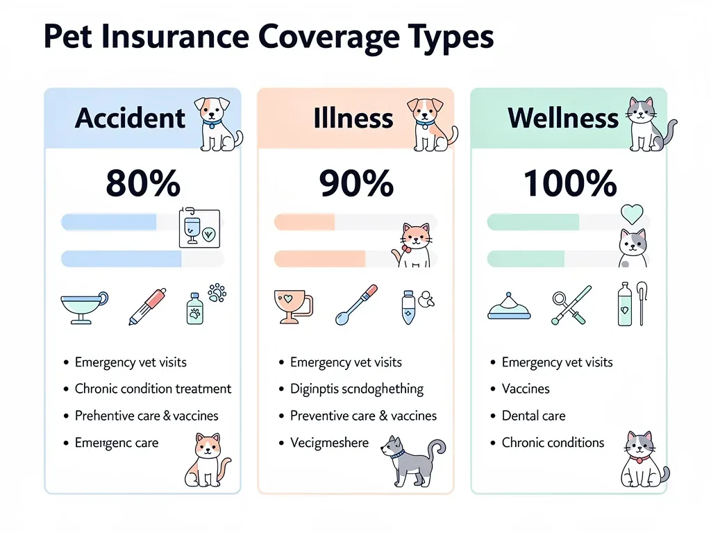 Infographic comparing pet insurance coverage types and features for 2026 plans.