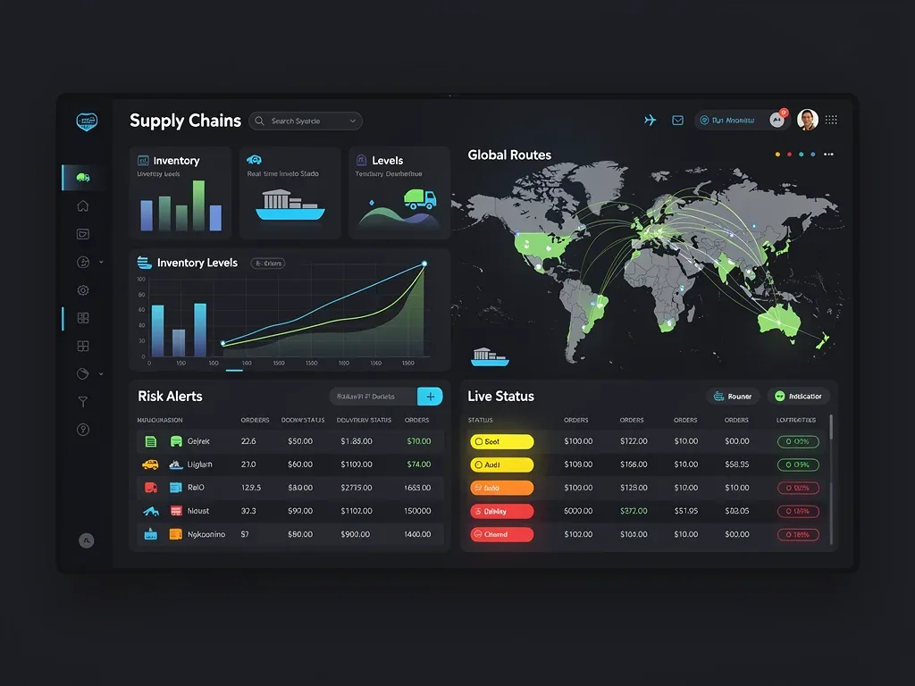 Digital dashboard showing real-time supply chain metrics and risk indicators for proactive management.