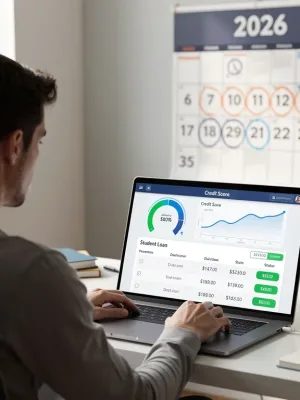 Financial dashboard showing student loan payments and credit score in 2026