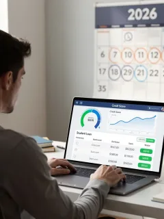 Financial dashboard showing student loan payments and credit score in 2026