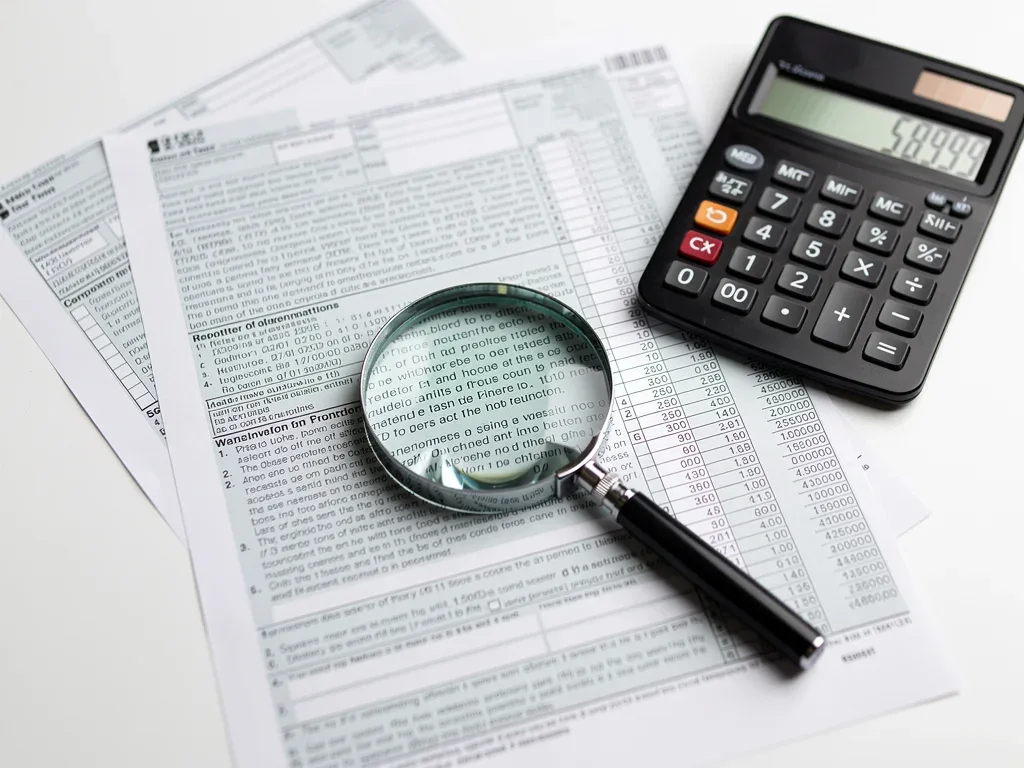 Magnifying glass over tax forms, symbolizing detailed review of 2026 tax codes.