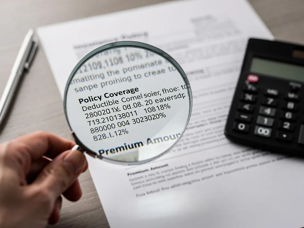 Magnifying glass over insurance policy details for careful review