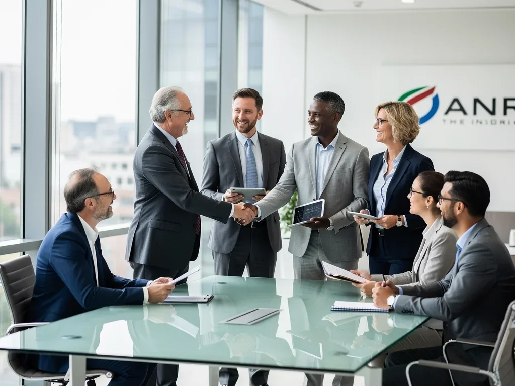Diverse group shaking hands with insurance agent after successful negotiation