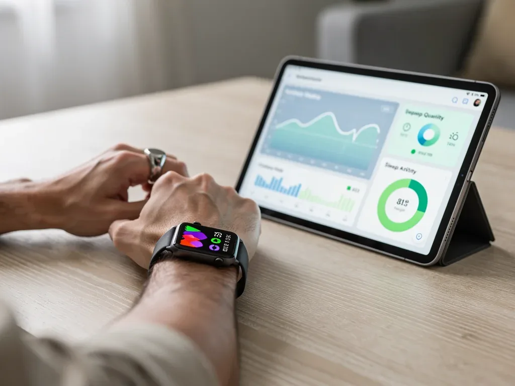 Personalized wellness tech: smart ring, smartwatch, and health dashboard