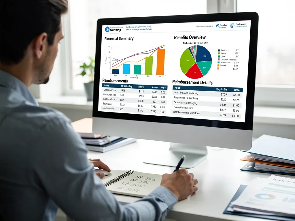 Person reviewing financial benefits statement on computer
