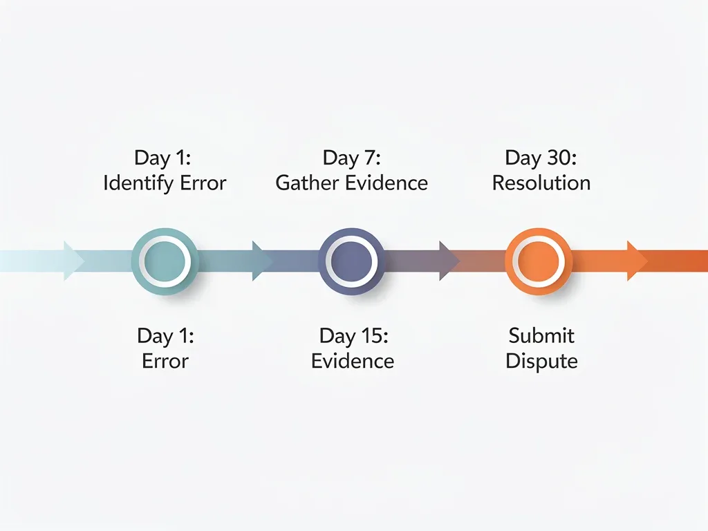 Timeline illustrating 30-day credit report dispute process steps