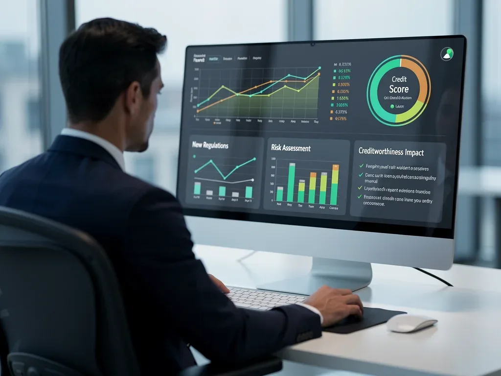 Digital dashboard showing credit score and financial metrics, representing understanding new credit regulations.