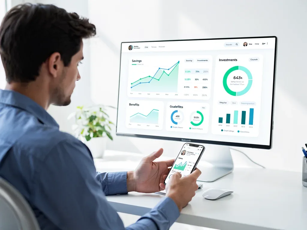 Person reviewing financial dashboard with savings data