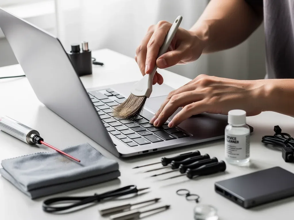 Person performing proactive maintenance on a laptop to extend its lifespan