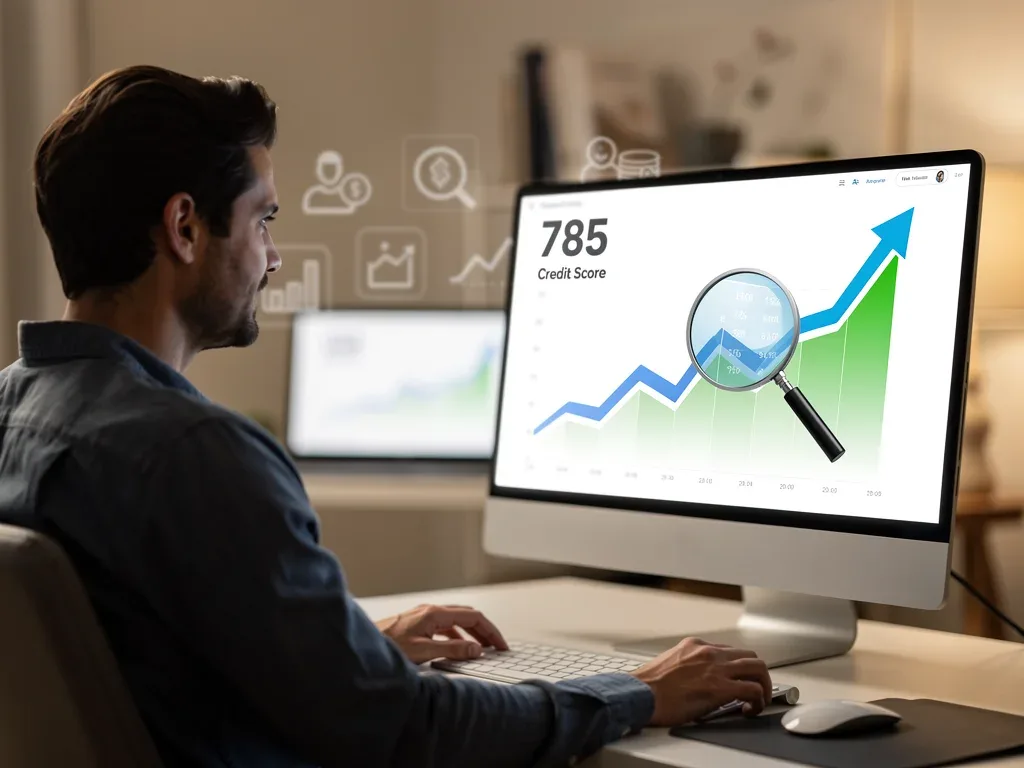 Person analyzing credit report for score improvement