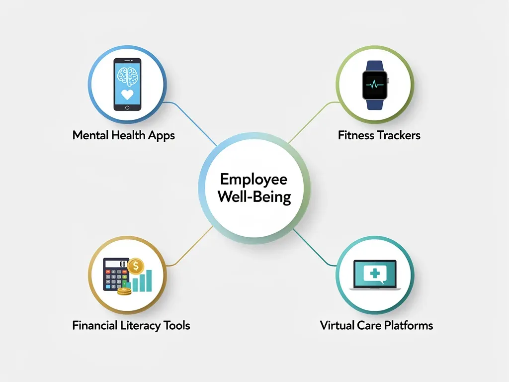 Infographic showing various components of digital employee well-being programs