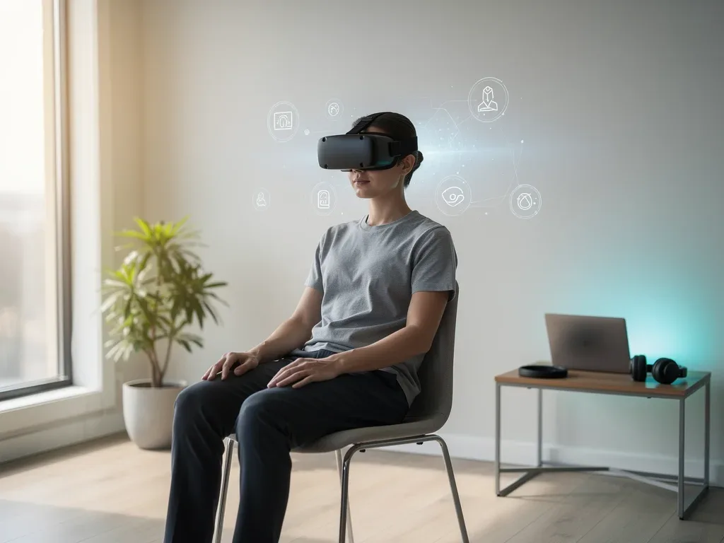 Person using VR for guided meditation, representing advanced digital mental health support