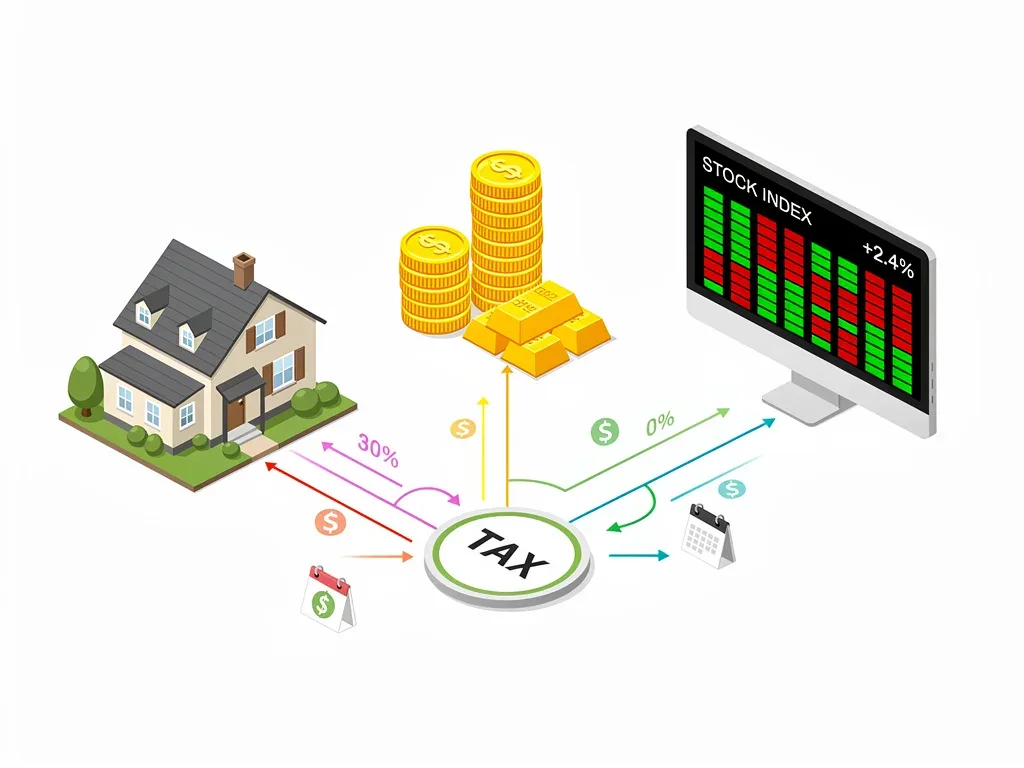 Diverse investment vehicles and their tax implications under 2026 capital gains rules.