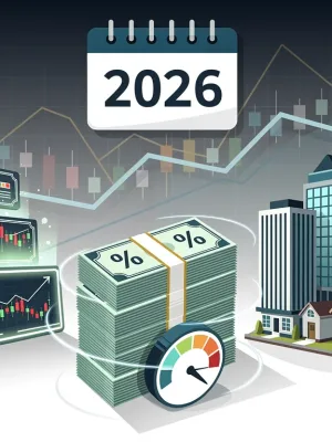 Financial assets impacted by 2026 capital gains tax adjustments, showing charts and calendar.