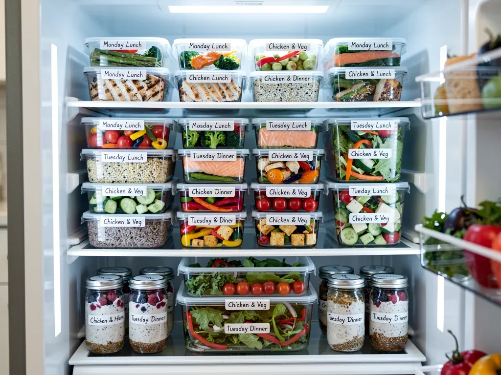 Meal prep containers in refrigerator