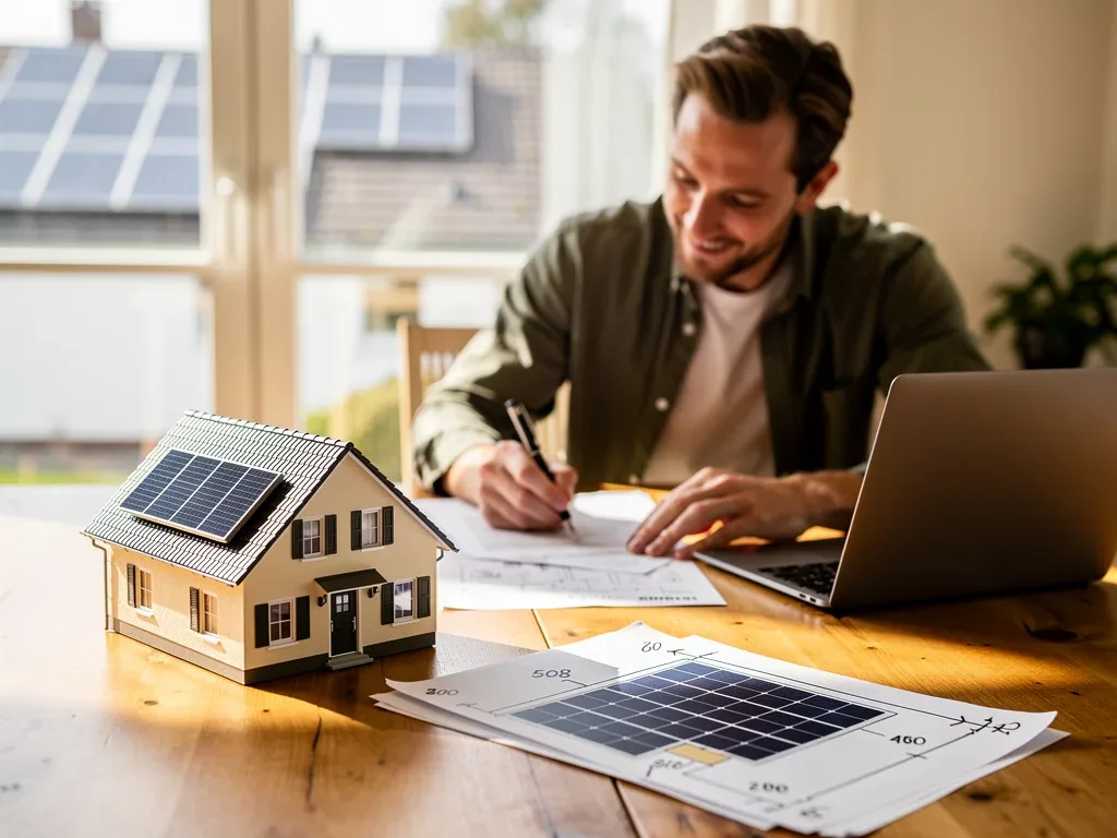 Homeowner calculating potential savings from solar panel installation incentives