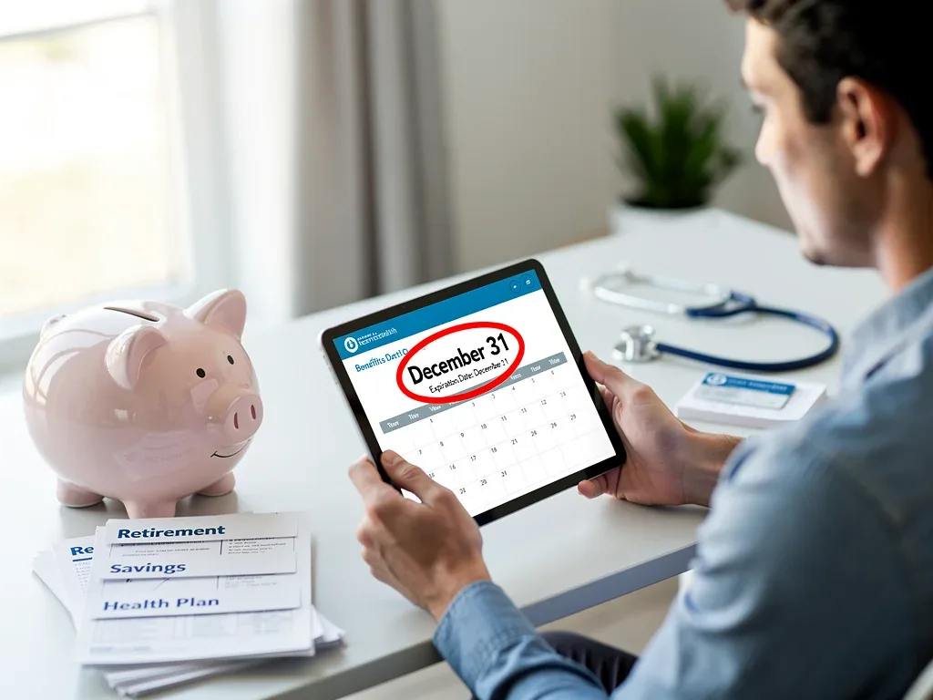 Individual reviewing a digital calendar with an important December 31st deadline for benefits.