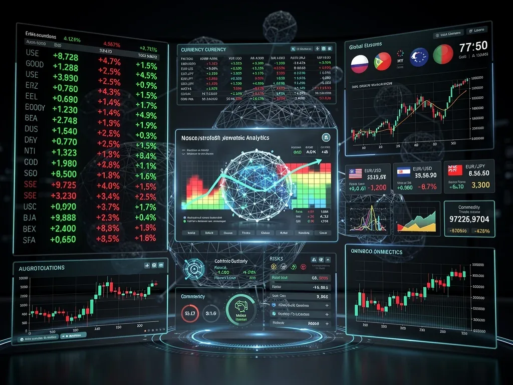 Digital dashboard showing real-time financial market data