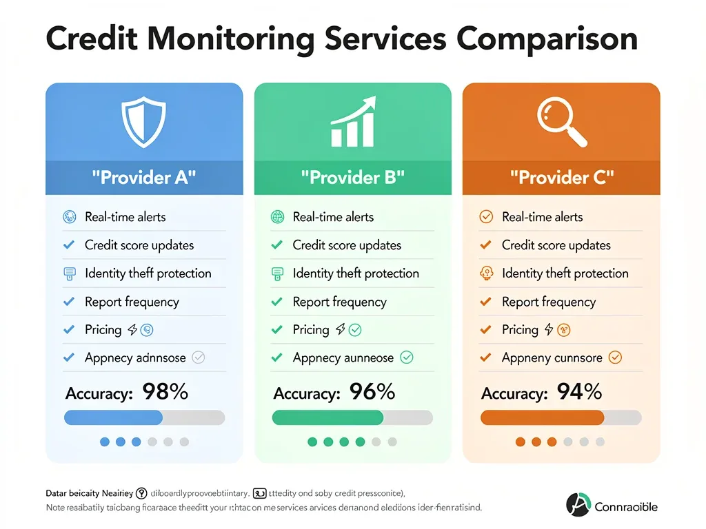 Infographic comparing top three credit monitoring service features and benefits.