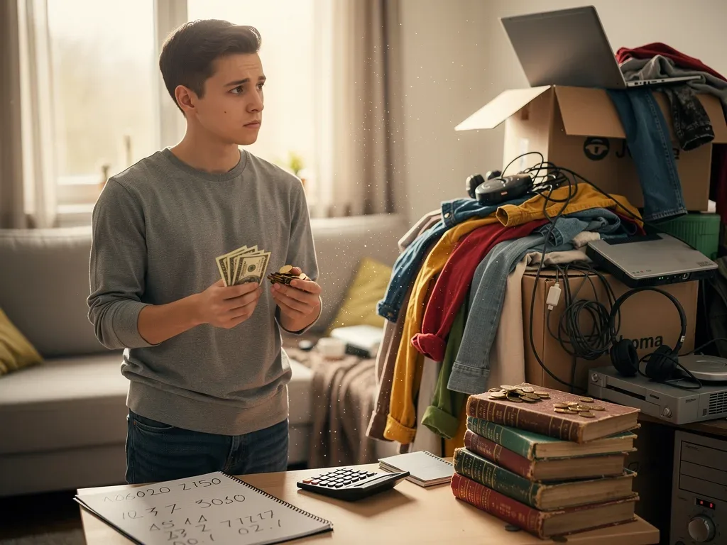 Person holding money from selling decluttered items, showing financial gain