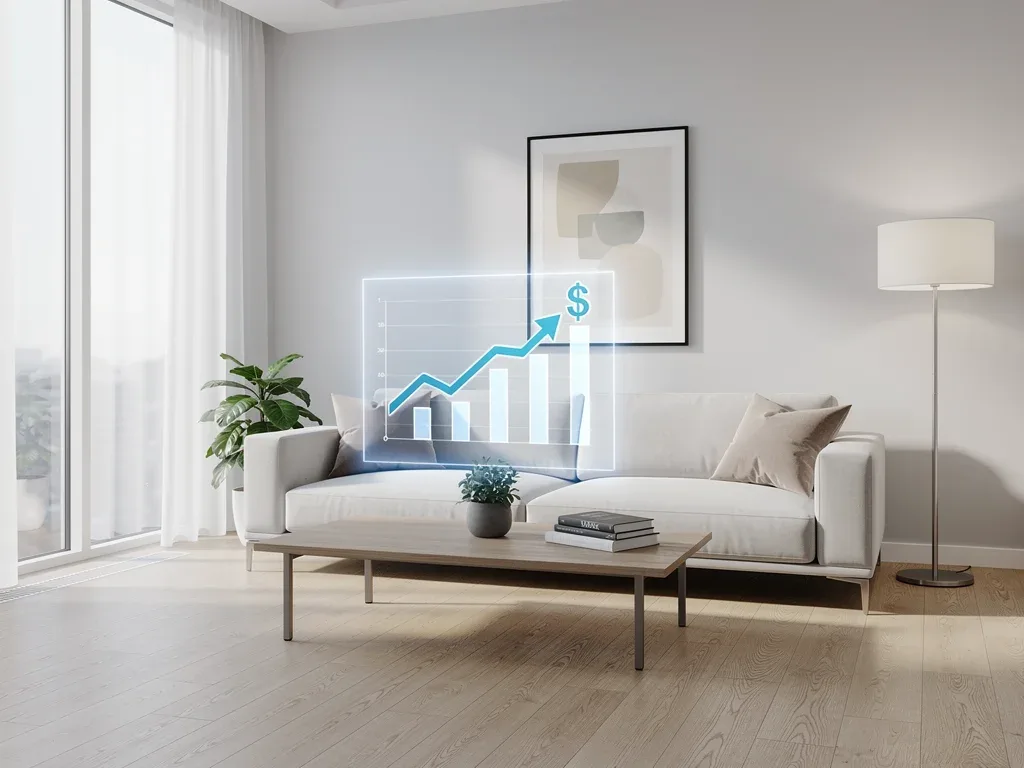 Minimalist living room representing financial savings and decluttering success