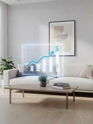 Minimalist living room representing financial savings and decluttering success