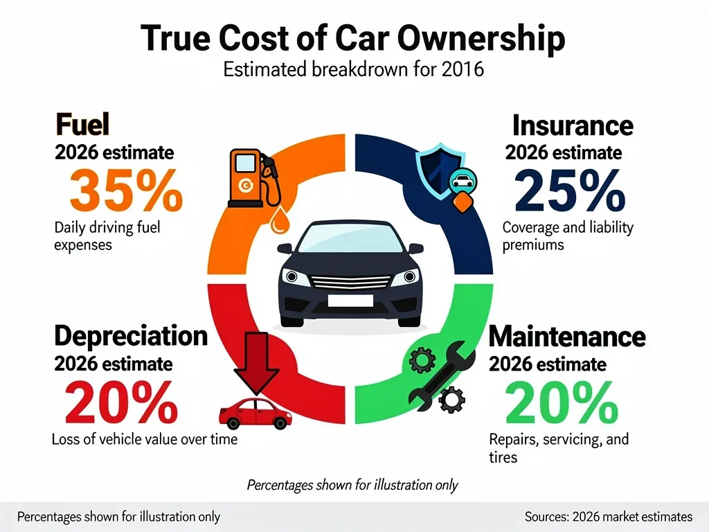 Detailed breakdown of annual car ownership expenses in 2026
