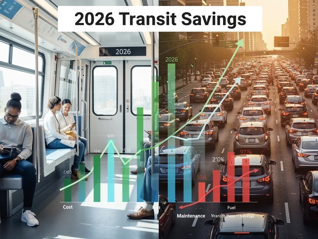 Public transportation versus driving cost comparison infographic for 2026
