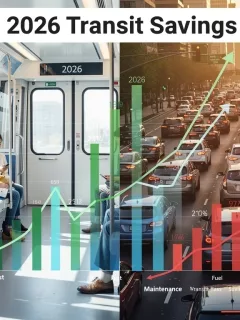 Public transportation versus driving cost comparison infographic for 2026