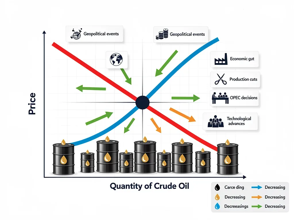 Crude oil supply and demand dynamics influencing market prices.