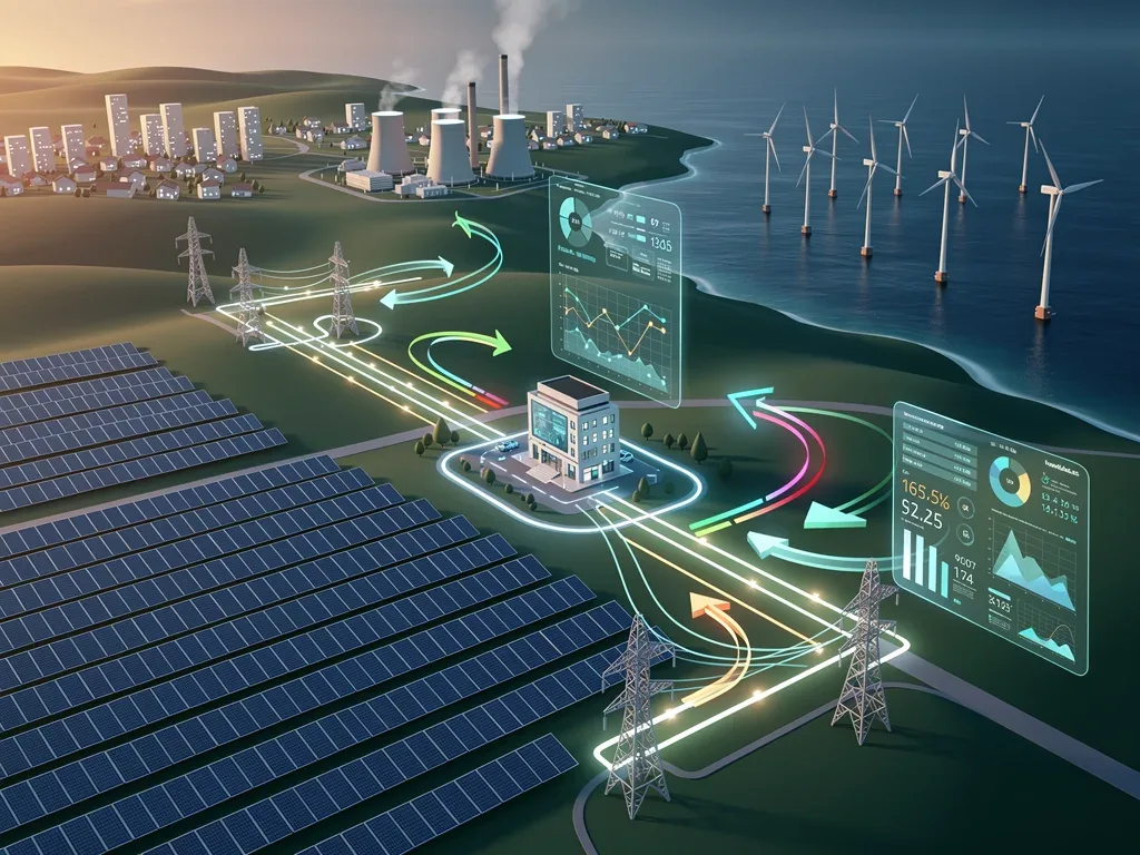 Integrated power grid with renewable and traditional energy sources.