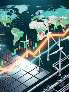 Global energy market forecast with price trends for oil, gas, and renewables.