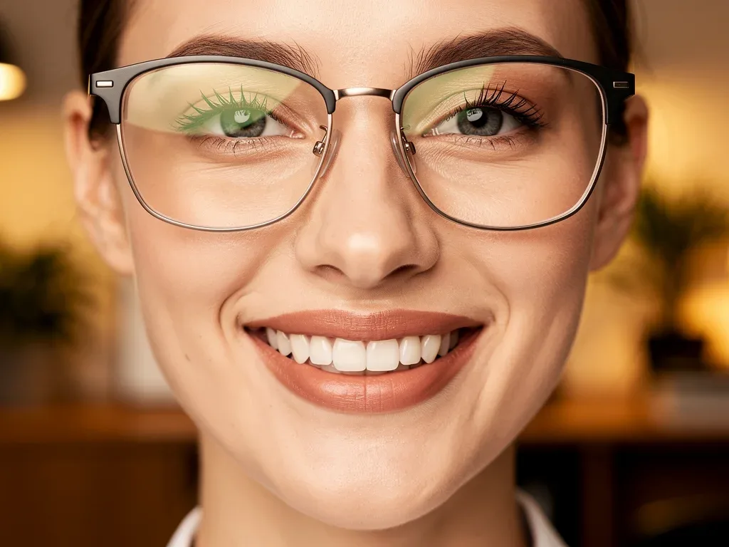 Smiling person with healthy teeth and clear vision