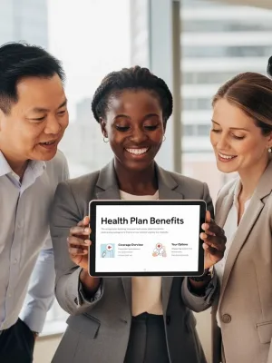 People reviewing 2026 vision and dental benefits on a tablet