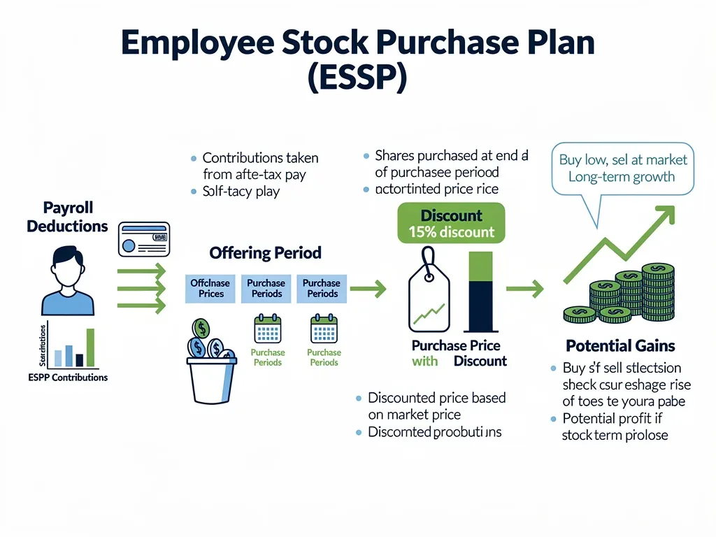 Infographic explaining ESPP mechanics and benefits